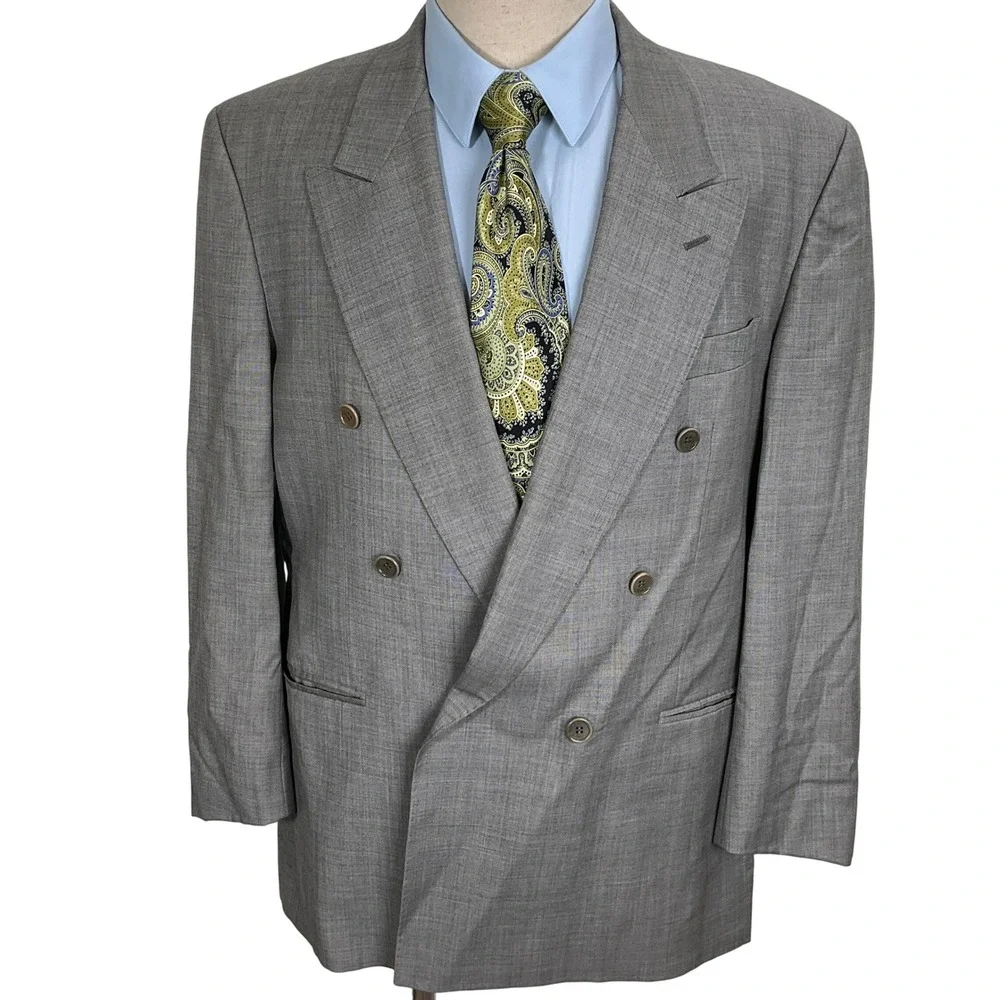Urbis Blazer‎ Men 44R Light Gray Double Breasted Vitale Barberis Canonico Italy